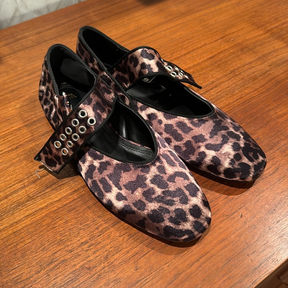 Leopard Print Mary Jane Flats with Studded Strap